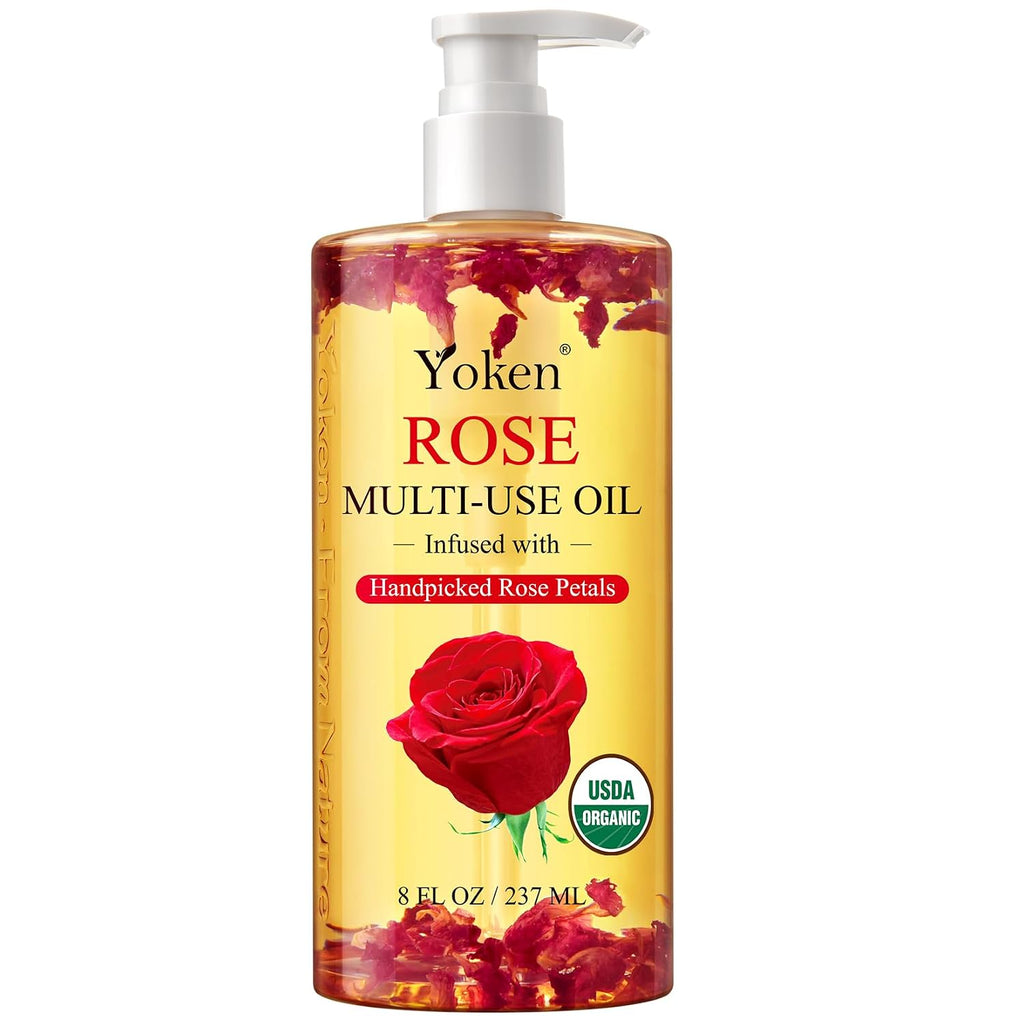 Multi-Used Body Oil For Skin Usda Certified,Face,Hair And Nails,Multi Purpose Organic Oil With Rose Petals,Vitamin E & Almond Oil Nourishing & Hydrating ,Body Oil For Moisture & Skin After Bath Oil