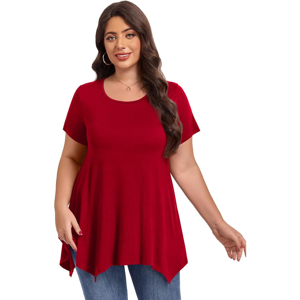 LARACE Short Sleeve Shirts for Womens Plus Size Tops Casual Summer Clothes Asymmetrical Tunic Blouses