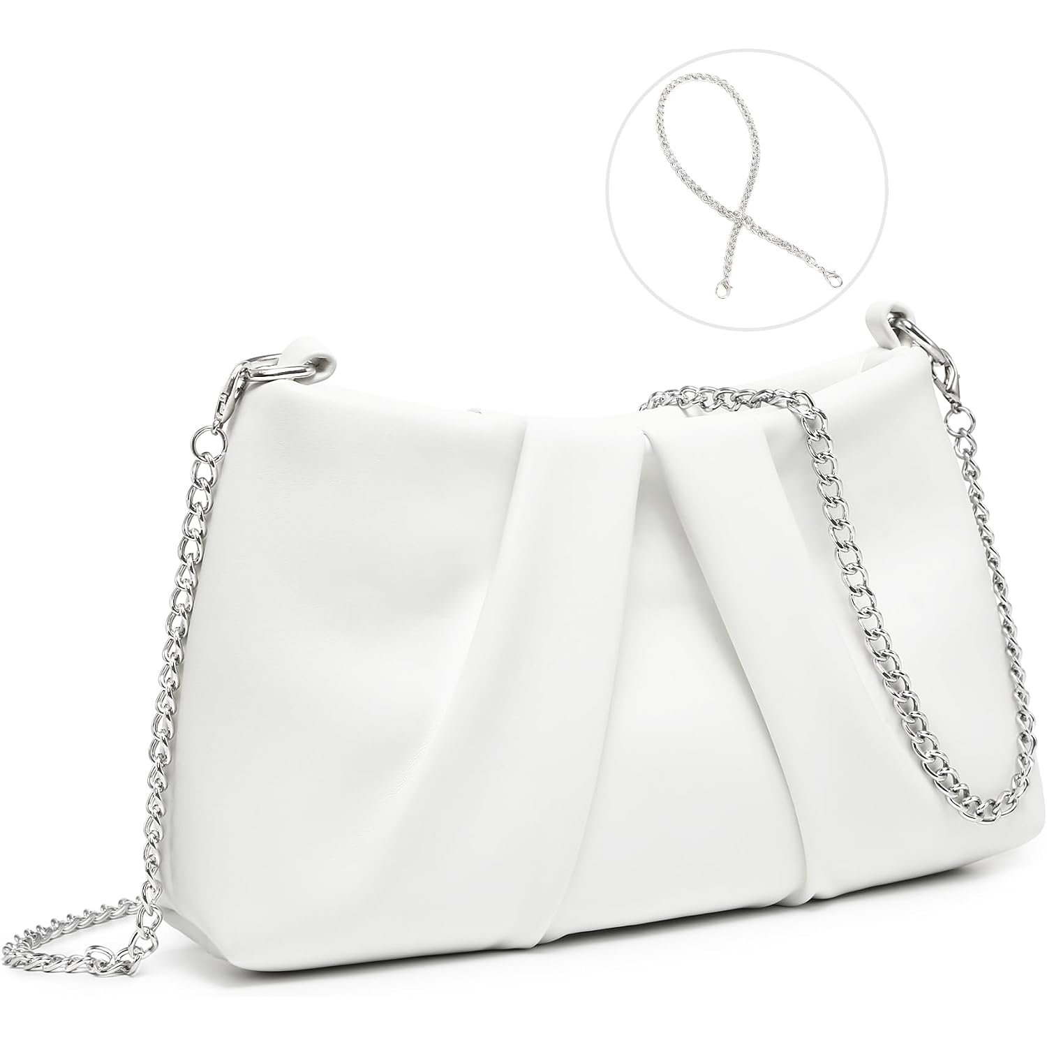 Dasein Elegant Pleated Evening Bag Soft Vegan Leather Clutch Purse Dressy Formal Handbag With 2 Chain Straps For Women