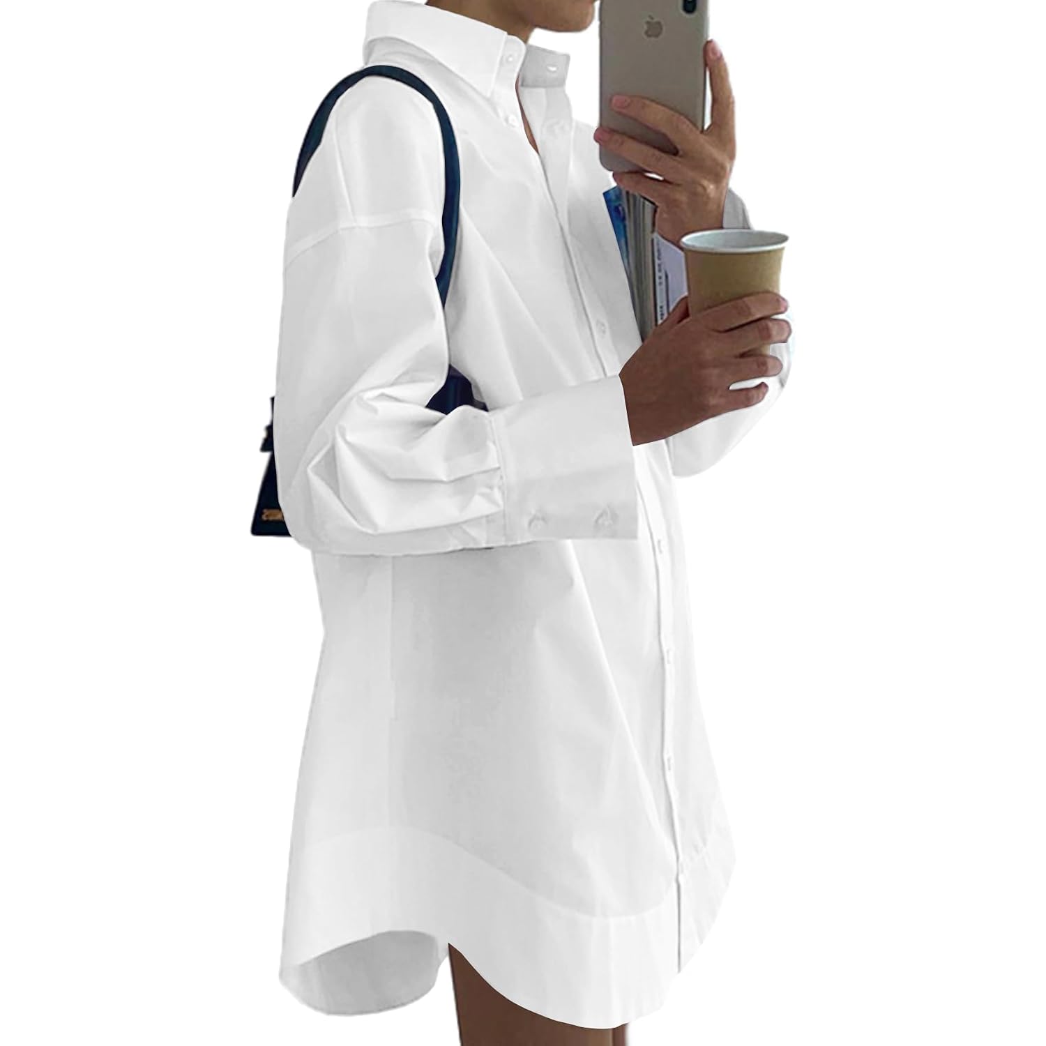 Lyaner Women'S Casual Shirt Dress Collar V Neck Button Down Loose Long Sleeve Mini Dresses