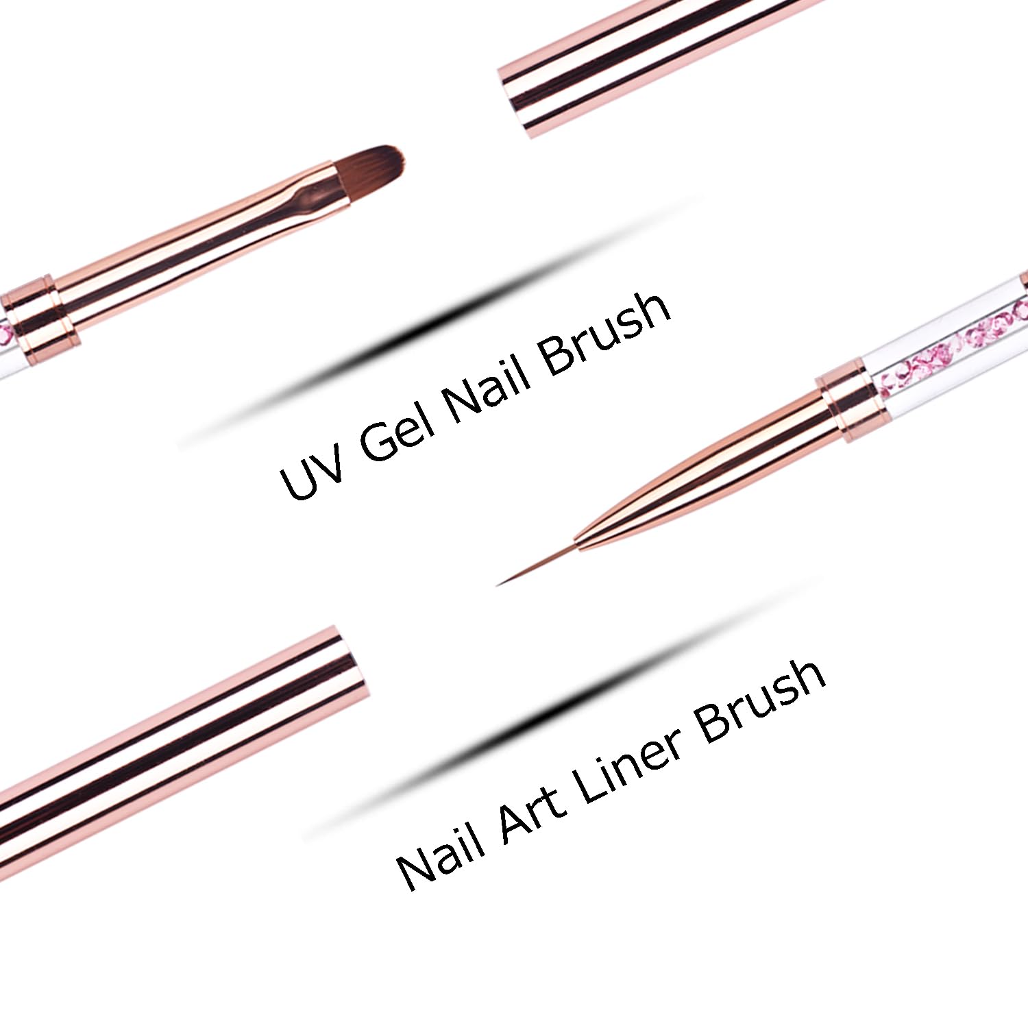 1Pcs Dual-ended Nail Design Brushes Rhinestone Handle Nail Art Liner Brush UV Gel Nail Polish Brush Rose Gold