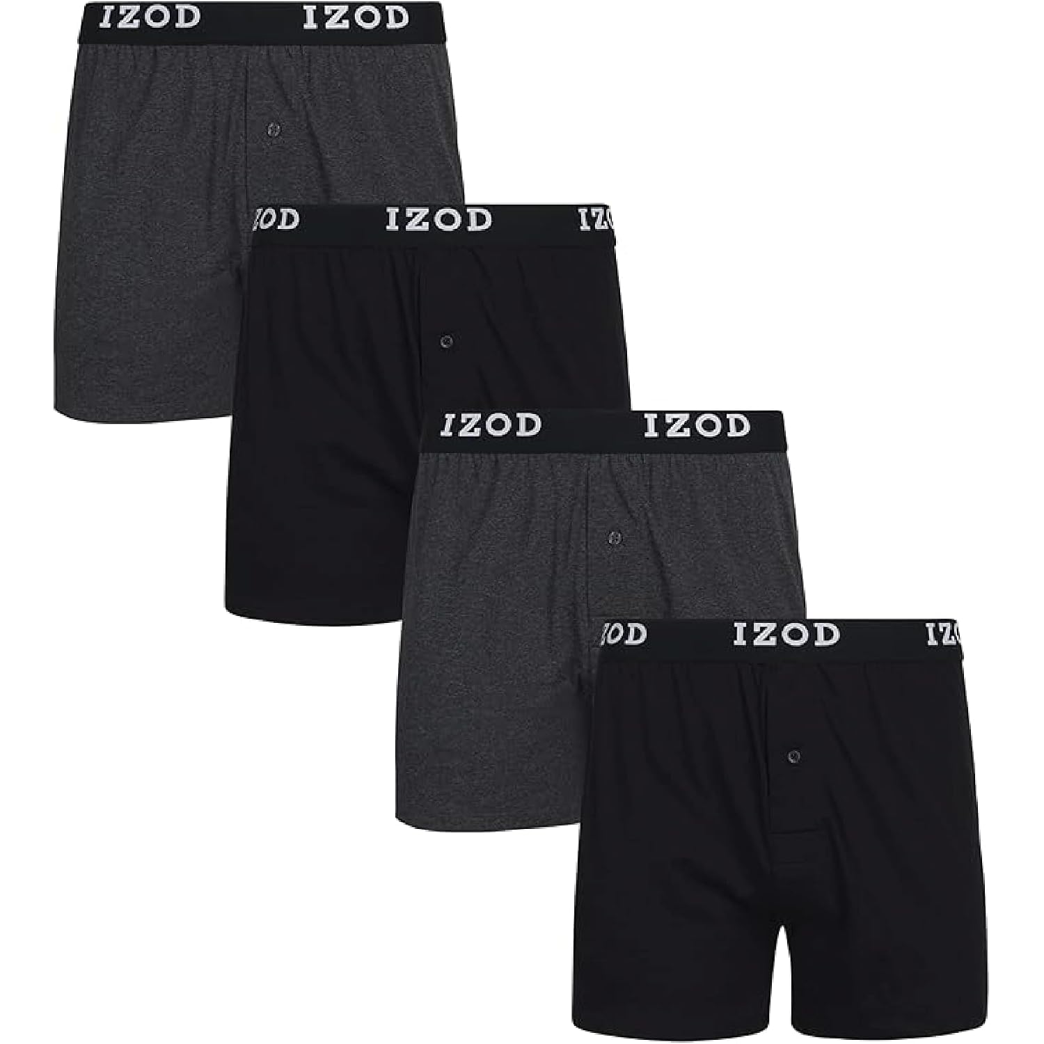 Izod Mens Boxer Shorts - 4 Pack Performance Knit Cotton Boxers For Men With Button Fly - Lightweight Mens Boxers, 4" Inseam