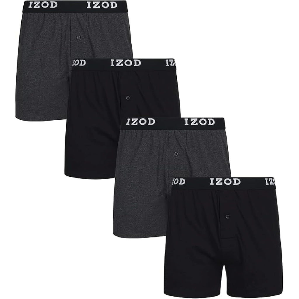 Izod Mens Boxer Shorts - 4 Pack Performance Knit Cotton Boxers For Men With Button Fly - Lightweight Mens Boxers, 4" Inseam