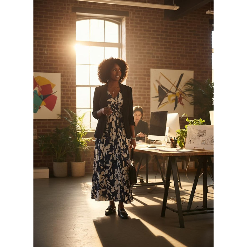 Yajedo Womens Casual Summer Maxi Dress Plus Size Sexy Wrap V Neck 3/4 Sleeve Sundress With Pockets