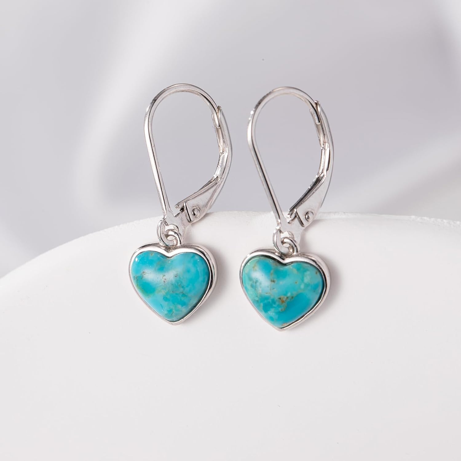 Heart Natural Turquoise Earrings for Women - Top AAA Grade, Hypoallergenic 925 Sterling Silver Leverback Dangle Earrings, Trendy Jewelry Gifts for Her