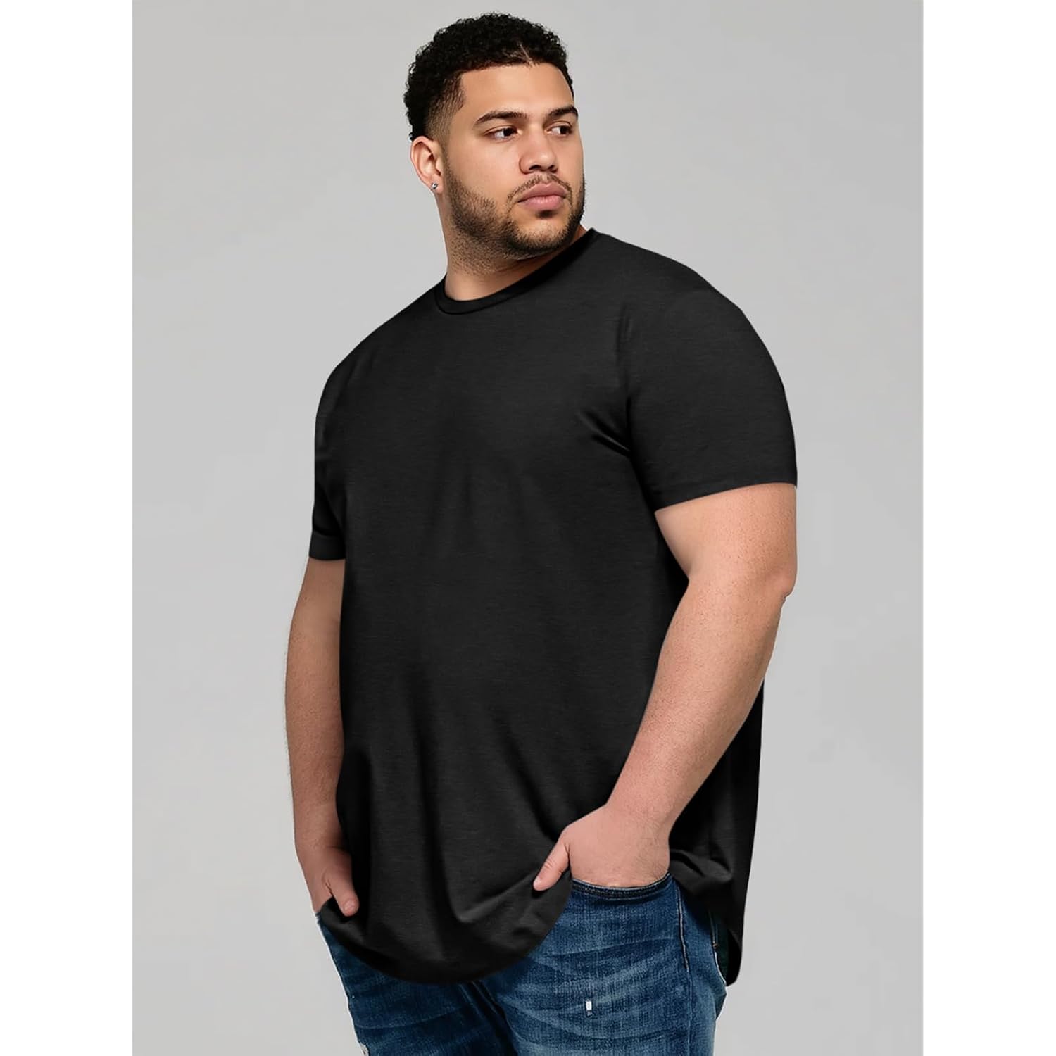 Runcati Mens Big And Tall Shirts Short Sleeve Crew Neck Casual T-Shirt Hipster Hip Hop Longline Tee Shirts