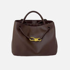 Minimalist Luxury Top Grain Leather Tote Bag,Designer Style, Woven Shoulder Strap Bow Metal Hardware Annual New