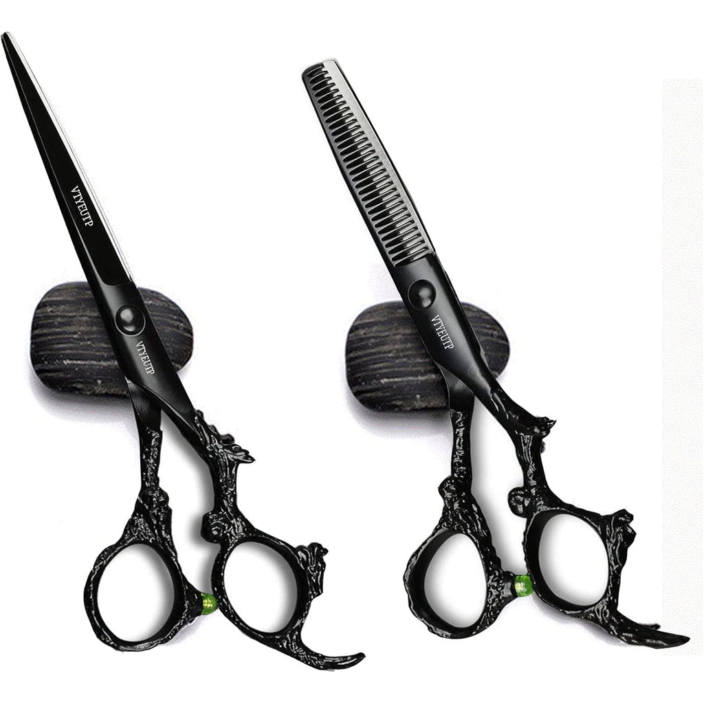 Black Dragon 6.0 Inch Professional Dragon Handle 440C Salon Hair Cutting Scissor - Hairdressing Thinning Shears- Perfect For Barber And Home Use (Scissors Set)