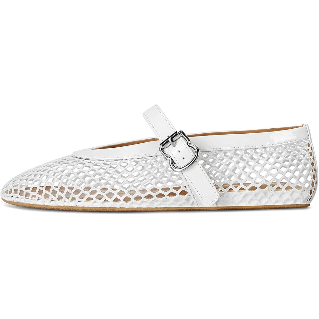 Women'S Mesh Ballet Flats Fishnet Ballerina Flats Buckle Strap Mary Jane Causal Daily Dress Shoes