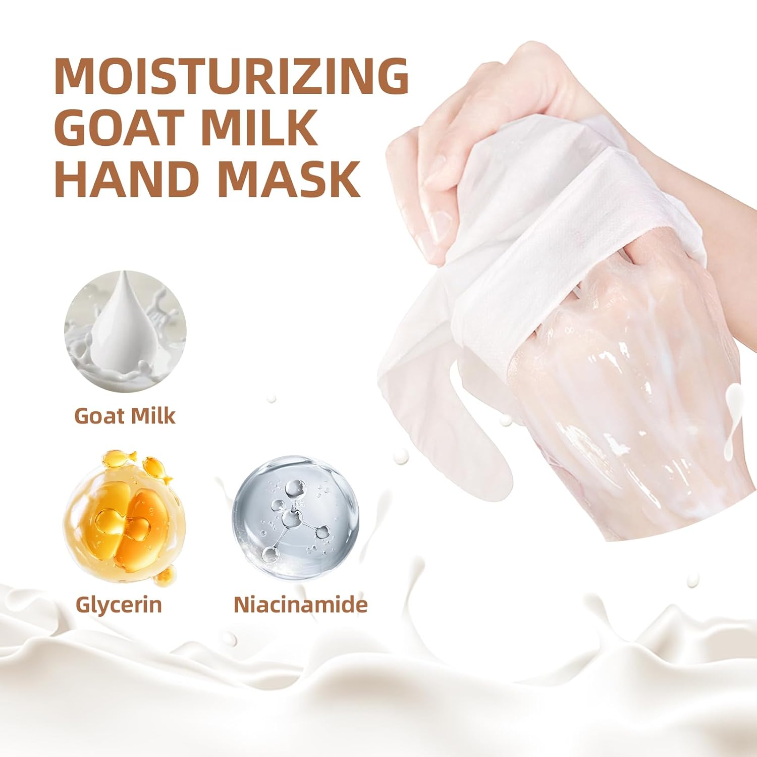 Mositurizing Hand Masks with Goat Milk,Hydrating Hand Glove for Dry Cracked Hands, Home Spa Hand Mask Gloves for Soft and Smooth Touch Skin (3Pack