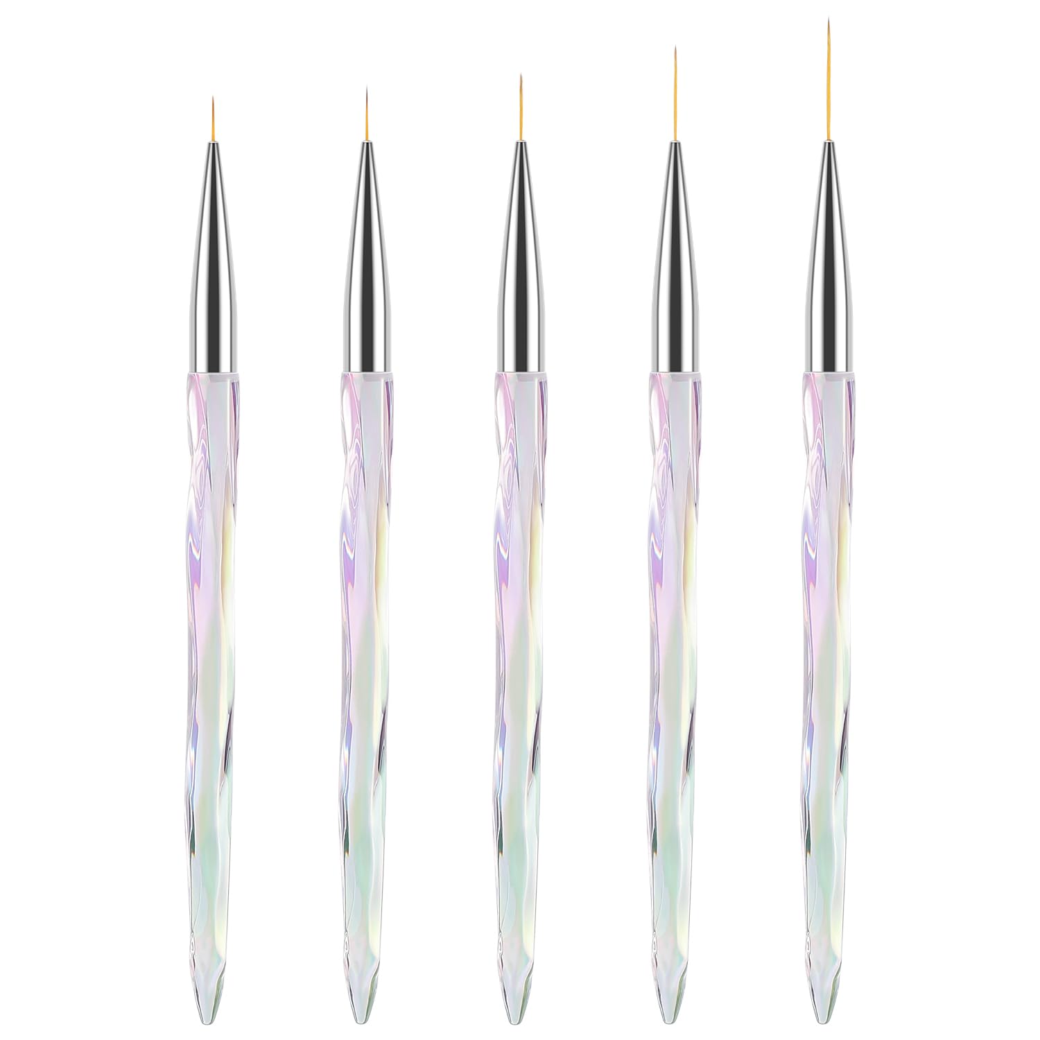 TEOYALL Nail Art Liner Brushes, Fine Line Nail Brush 7/9/11/15/20mm Thin Detail Precision Drawing Brushes for Gel Nail Polish