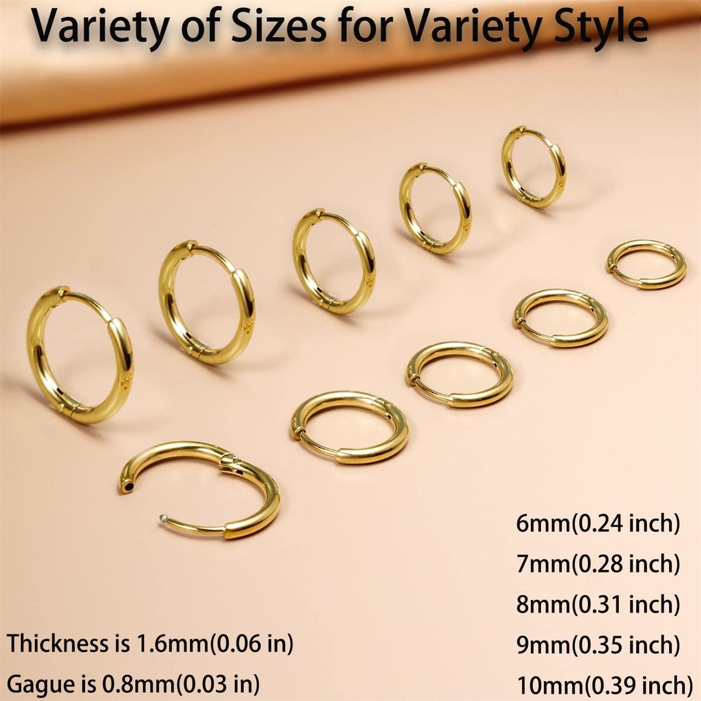 Small Gold Hoop Earrings Lightweight: Hinged Huggie Hoop Earrings for Lobe Cartilage Helix Tiny Hoops Earrings in Silver Black for Women Men