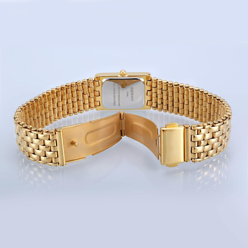 Berny Gold Watches For Women Updated Ladies Quartz Wrist Watches Stainless Steel Band Womens Small Gold Watch Luxury Casual Fashion Bracelet Tools Included