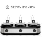 Chefman Triple Slow Cooker & Food Warmer, Three Crock Slowcooker with 2.5 Qt. Ceramic Crocks, 7.5-Quart Total Capacity, PFAS-Free, Three Temperature Settings, Dishwasher-Safe Parts – Stainless Steel