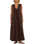 Livtany Women'S Scoop Neck Ruched Maxi Dress Flowy Swing Wide Straps Long Dress Casual Sleeveless Sundress With Side Pockets