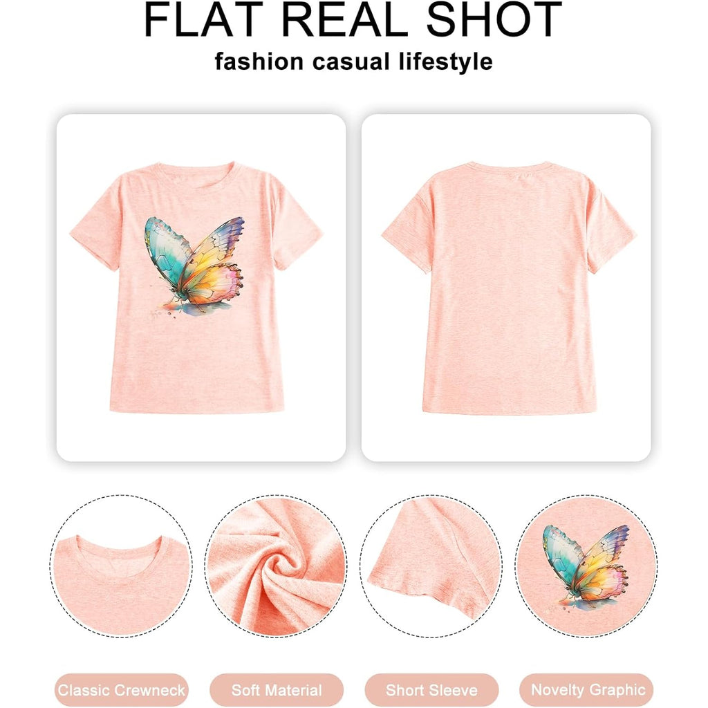 HDLTE Plus Size Womens Country Shirts Funny Western Graphic Tees Short Sleeve Flower Tops Blouses Casual Summer T-Shirt C4-butterfly Pink