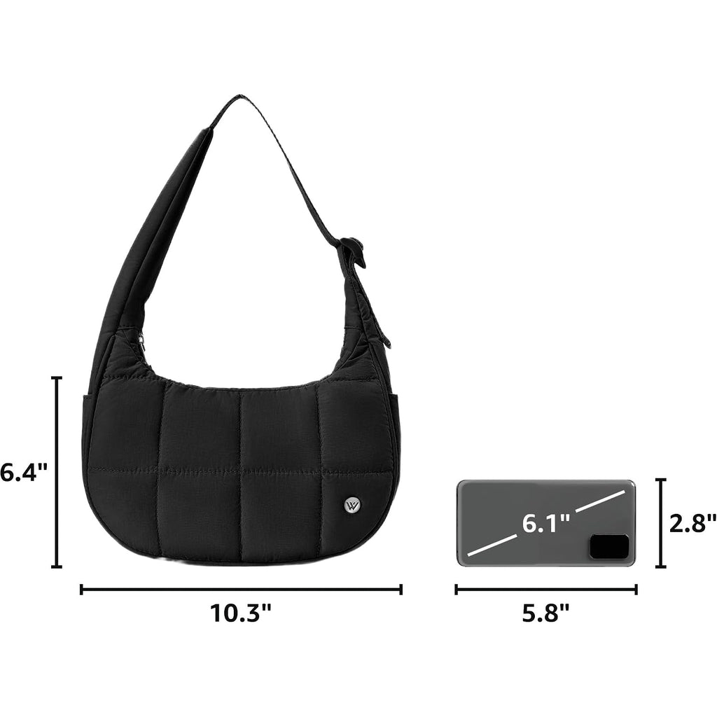 Westbronco Small Puffer Crescent Shoulder Bag For Women, Nylon Quilted Shoulder Purses, Puffy Handbags With Adjustable Strap