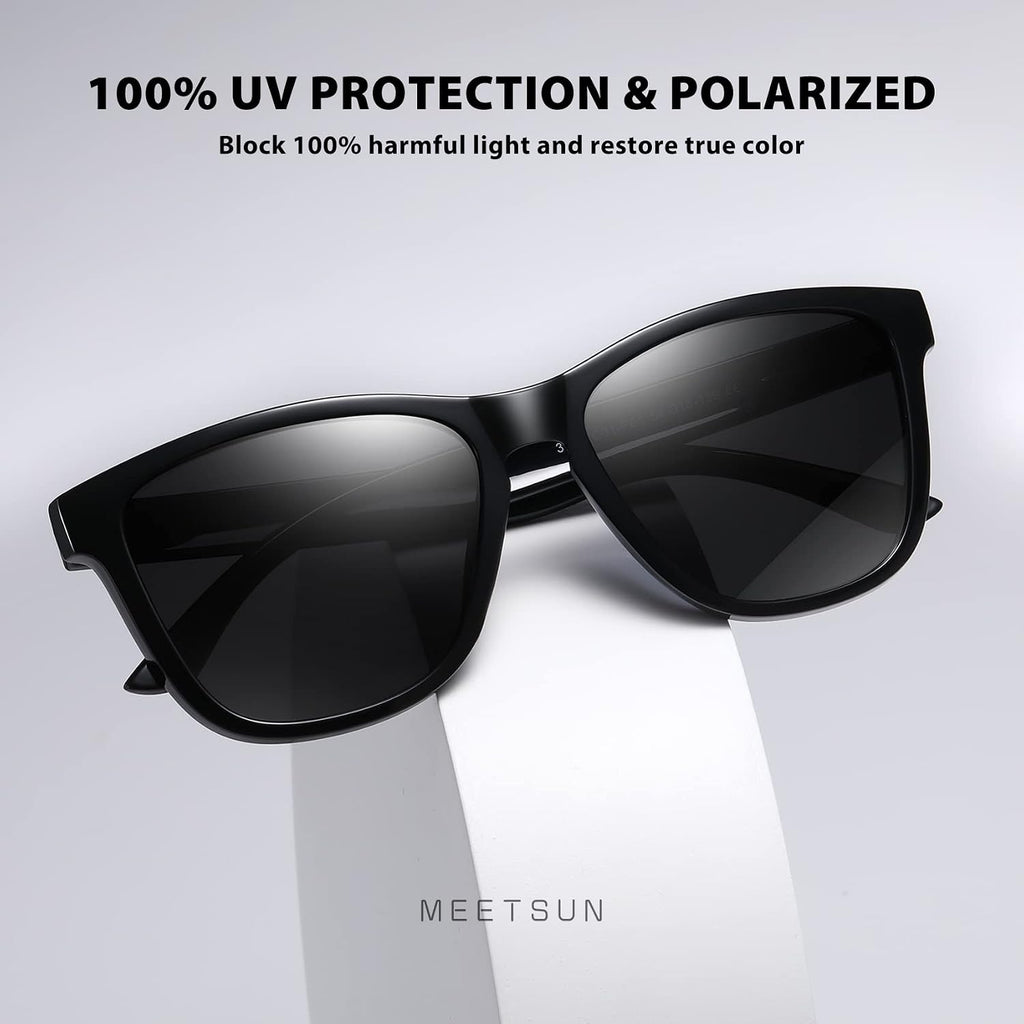 MEETSUN Polarized Sunglasses for Women Men Trendy Classic Retro Designer Style Fashion UV400 Protection 3 PACK 3 Pack Black + Light Brown + Tortoiseshell