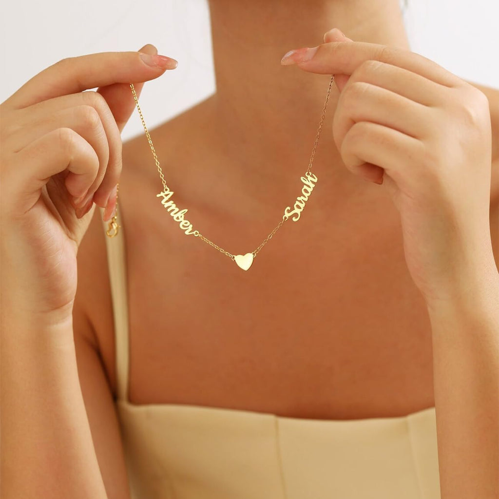 Personalized Name Necklace with Curb Chain,18K Gold Plated Handmade Personalized Necklace with Kid Name Family Choker Nameplate Necklace Mother Day Jewelry Gift for Mom