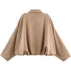 Women'S Faux Suede Bomber Jacket Spring Lapel Pilot Coat Casual Oversized Long Sleeves Trendy Streetwear Outerwear