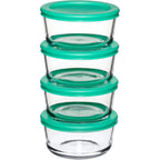 Anchor Hocking 2 Cup Glass Storage Containers With Lids, Set Of 4 Glass Food Storage Containers With Mint Snugfit Lids