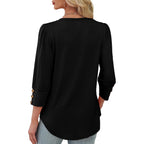 Xieerduo Womens 3/4 Sleeve Tops With Buttons V-Neck Summer Outfits Casual Blouses Shirts Beach Vacation Fall Clothes 2026