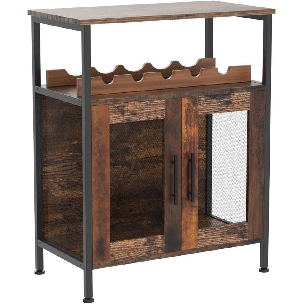 X-Cosrack Wine Bar Rack Cabinet With Detachable Wine Rack, Coffee Barwith Glass Holder, Small Sideboard And Buffet Cabinet With Mesh Door, Rustic Brown(Patent Pending)