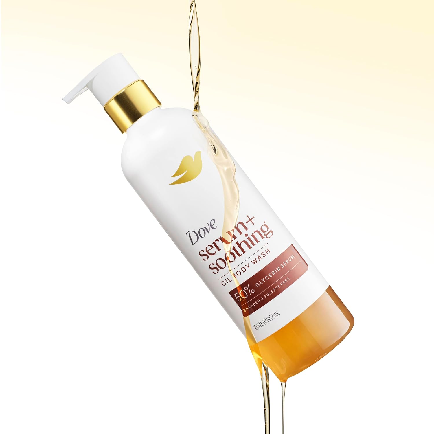 Dove Serum+ Shower Oil Body Wash With Glycerin Serum, Almond Oil & Sandalwood, Soothing Hydrating Cleanser, 15.3 Fl Oz