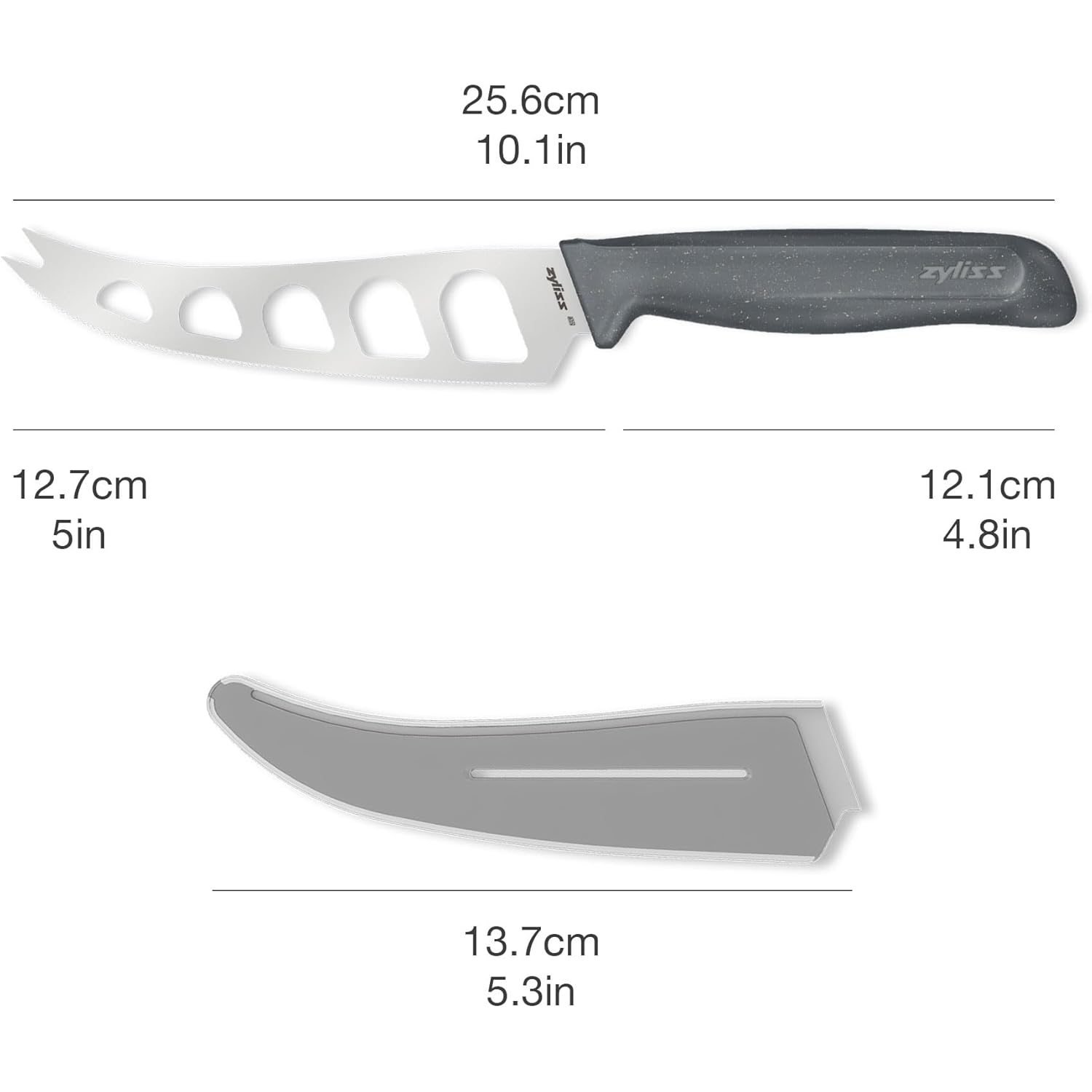 Zyliss Cheese Knife – Stainless Steel Blade with Non-Stick Holes & Forked Tip for Serving – Cuts Soft, Semi-Soft & Firm Cheeses – Wheat Straw Handle, Dishwasher Safe, 5-Year Guarantee – 5"
