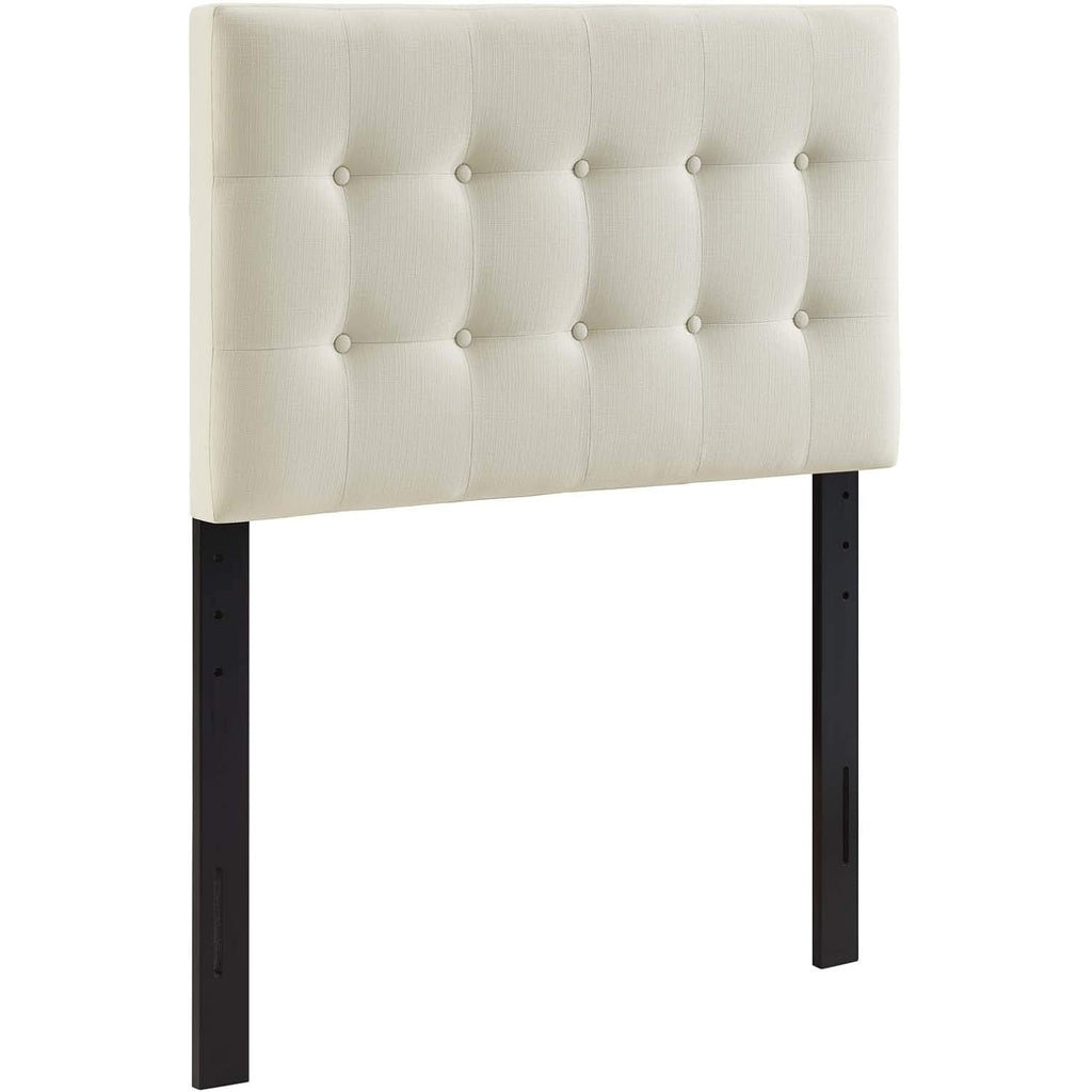 Modway Emily Tufted Button Linen Fabric Upholstered Twin Headboard In Ivory