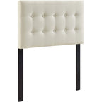 Modway Emily Tufted Button Linen Fabric Upholstered Twin Headboard In Ivory