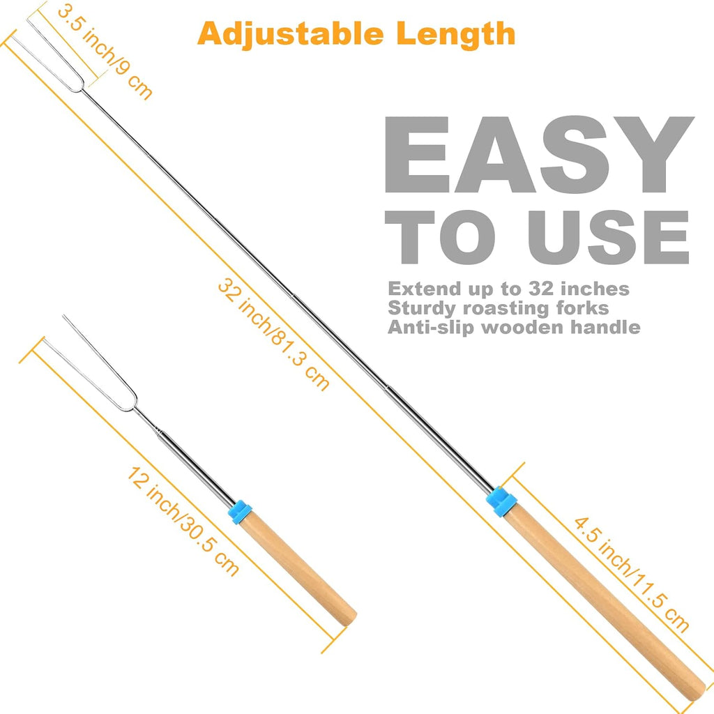 10 Pcs Marshmallow Roasting Sticks For Fire Pit Long 32Inch, Smores Sticks Skewers, Smores Kit For Fire Pit, Premium Telescoping Hot Dog Roasting Sticks For Campfire Accessories Outside Camping Vopton