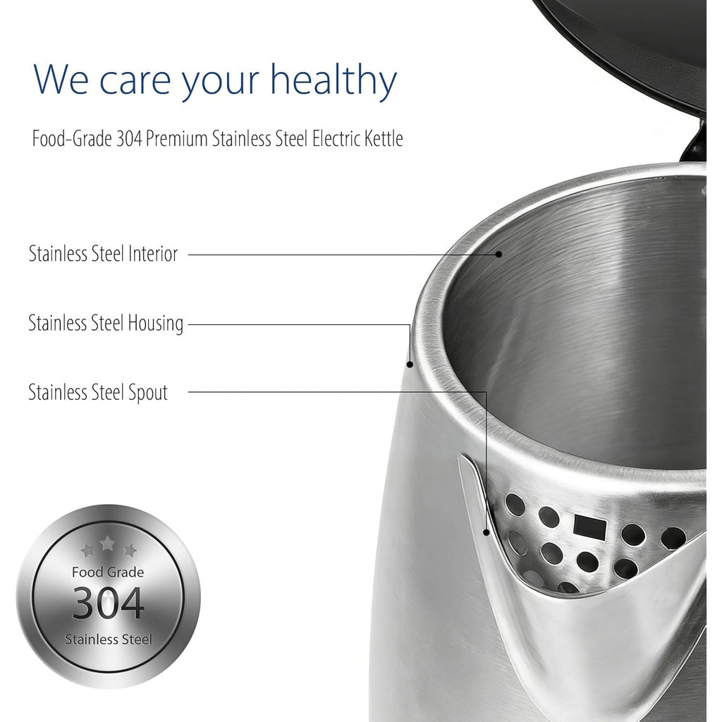 COMFEE' Stainless Steel Electric Kettle, 1.7 Liter Tea Kettle Electric & Hot Water Kettle, 1500W Fast Boil with LED Light, Auto Shut-Off and Boil-Dry Protection