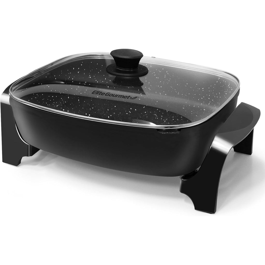Elite Gourmet EG-6203# Extra Deep 16"x13" (10.5 Qt.) Non-Stick Electric Skillet with Glass Vented Lid & Pour Spout | Dishwasher Safe, Long-Lasting Non-Stick, 200-400°F | Serves 6-8, Black