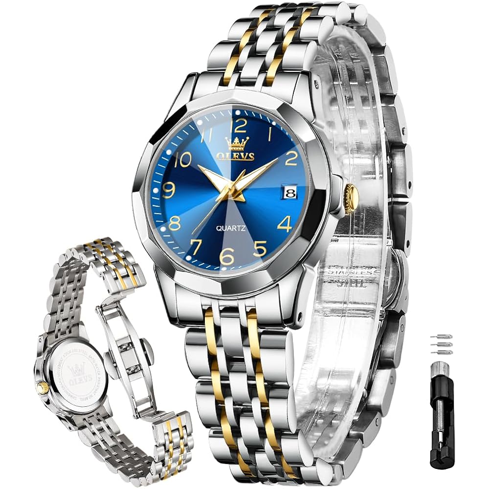 Olevs Women'S Watch Gold/Silver Analog Quartz Small Stainless Steel Business Formal Waterproof Luminous Date Ladies Watch