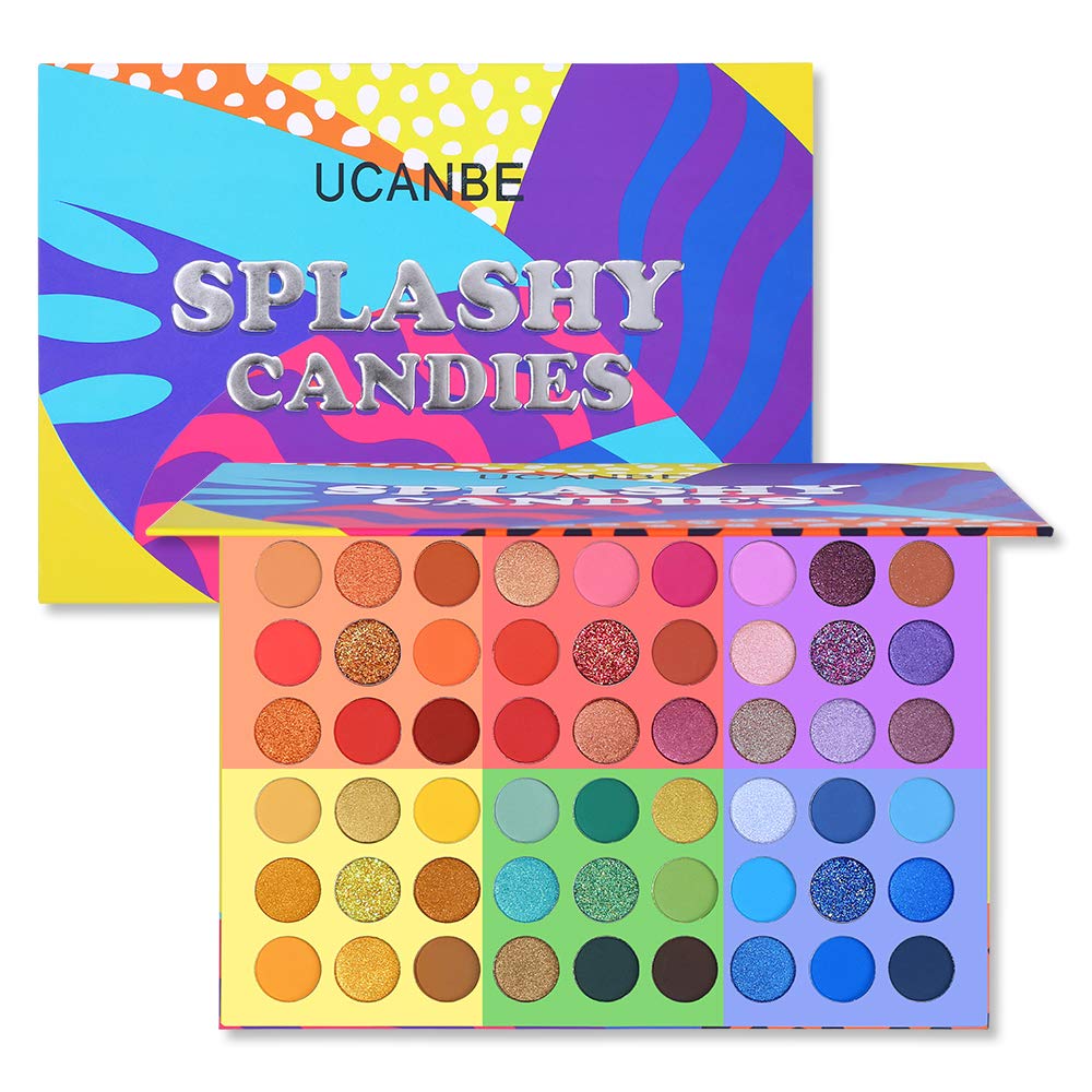 Ucanbe 54 Colors Splashy Candies Eyeshadow Palette, Highly Pigmented Matte Shimmer Soft Creamy Glitter Rainbow Bright Powder Eye Shadow Blendable Waterproof Long Lasting Makeup Pallet…