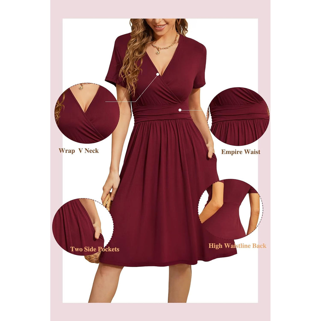 Weaczzy Women'S Summer Short Sleeve Casual Dresses V-Neck Floral Party Dress With Pockets