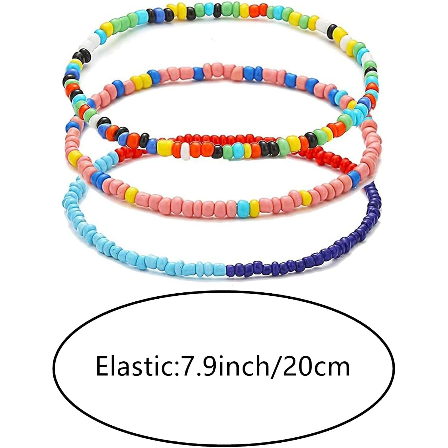 KIFEDSLJ 24Pcs Colorful Beaded Anklets Boho Handmade Beaded African Anklets Multicolor Seed Beads Stretch Ankle Bracelets for Women Elastic Foot and Hand Chain Jewelry