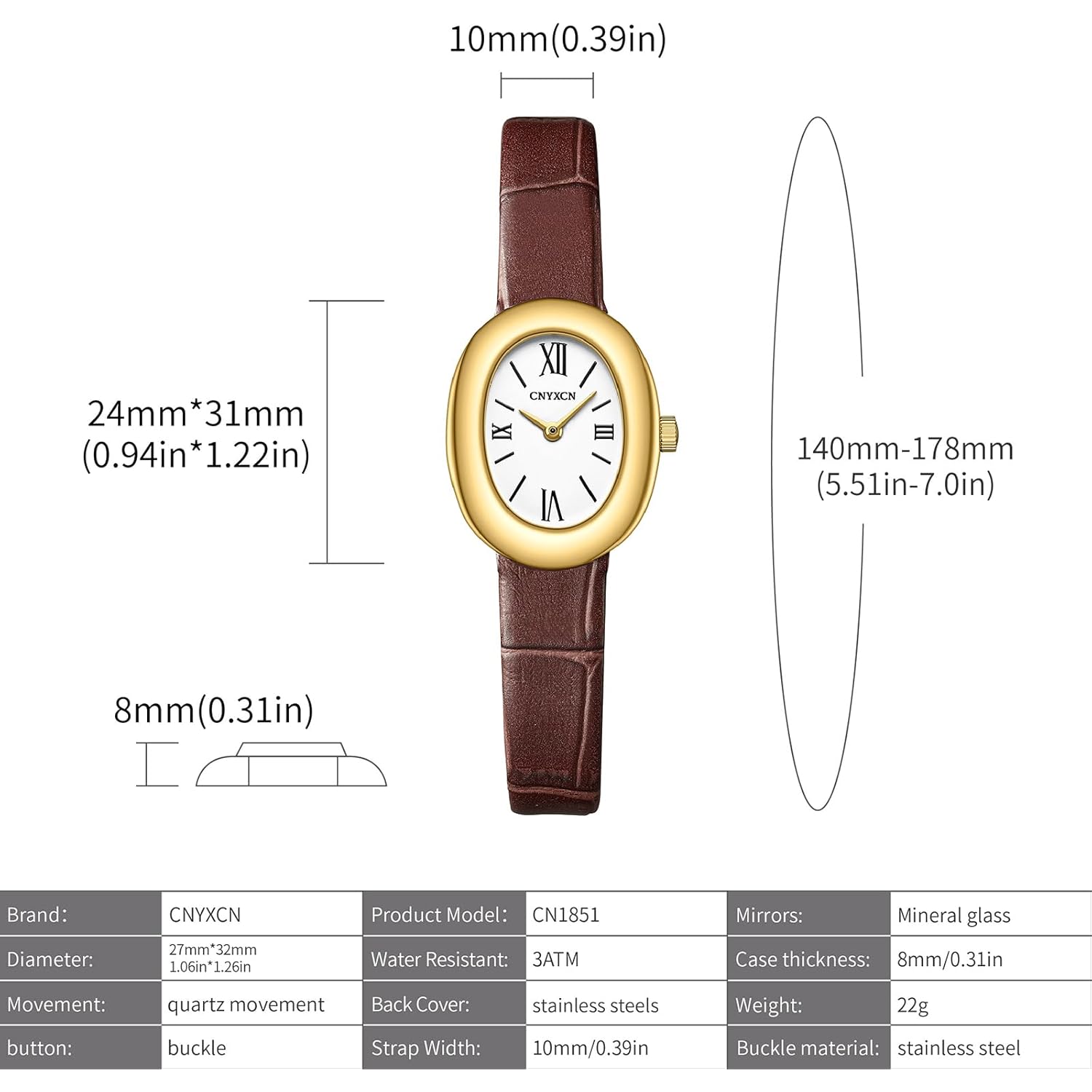 CNYXCN Women's Bracelet Gold Watch - Vintage Elegant Oval Bangle Watch - Gold Jewellery Style Quartz Wristwatch - Gift for Her