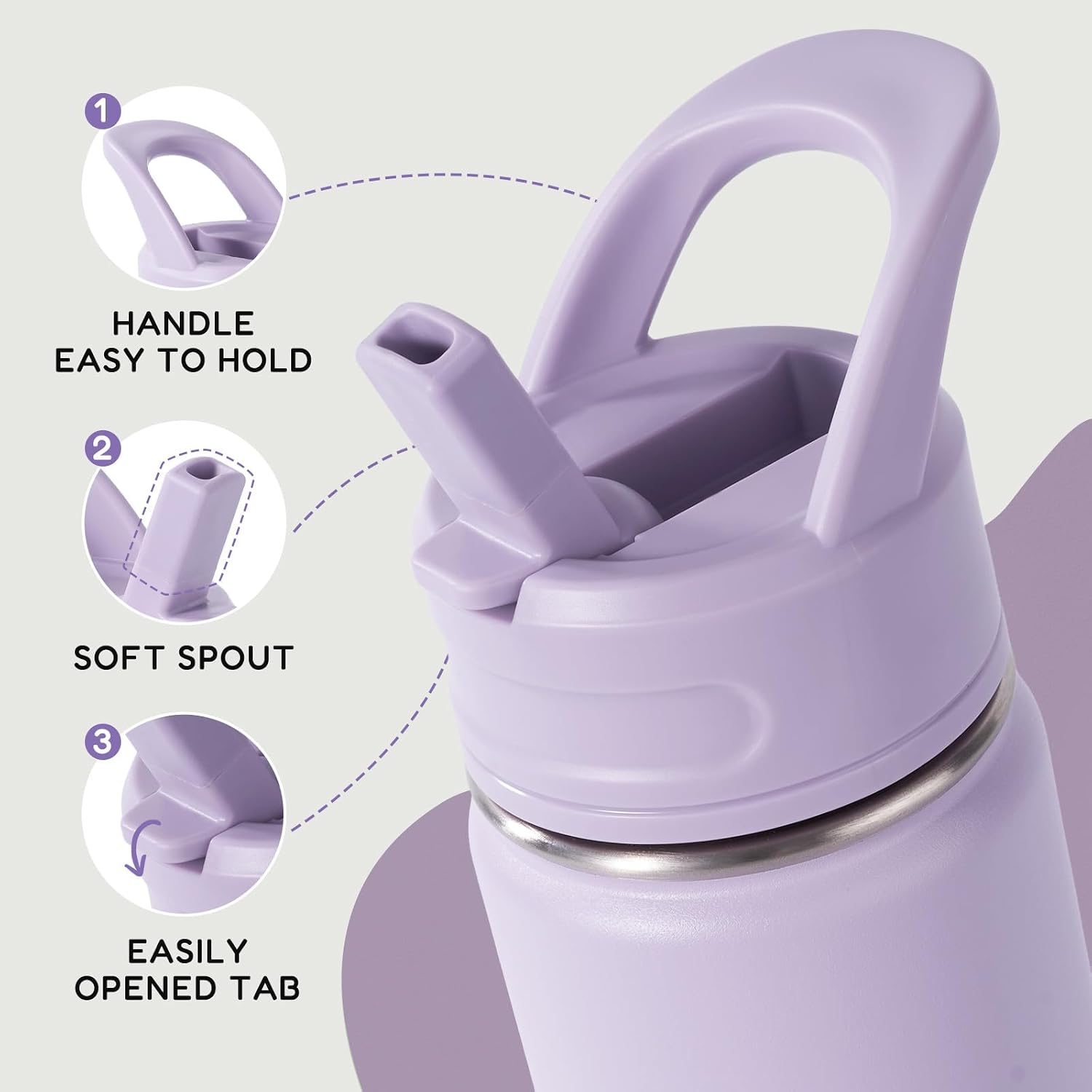 Fijinhom 12Oz Kids Water Bottle For School, Toddler Bottles With Straws, Stainless Steel Vacuum Insulated Water Bottle For Boys&Girls, Leak-Proof, Bpa-Free, Purple