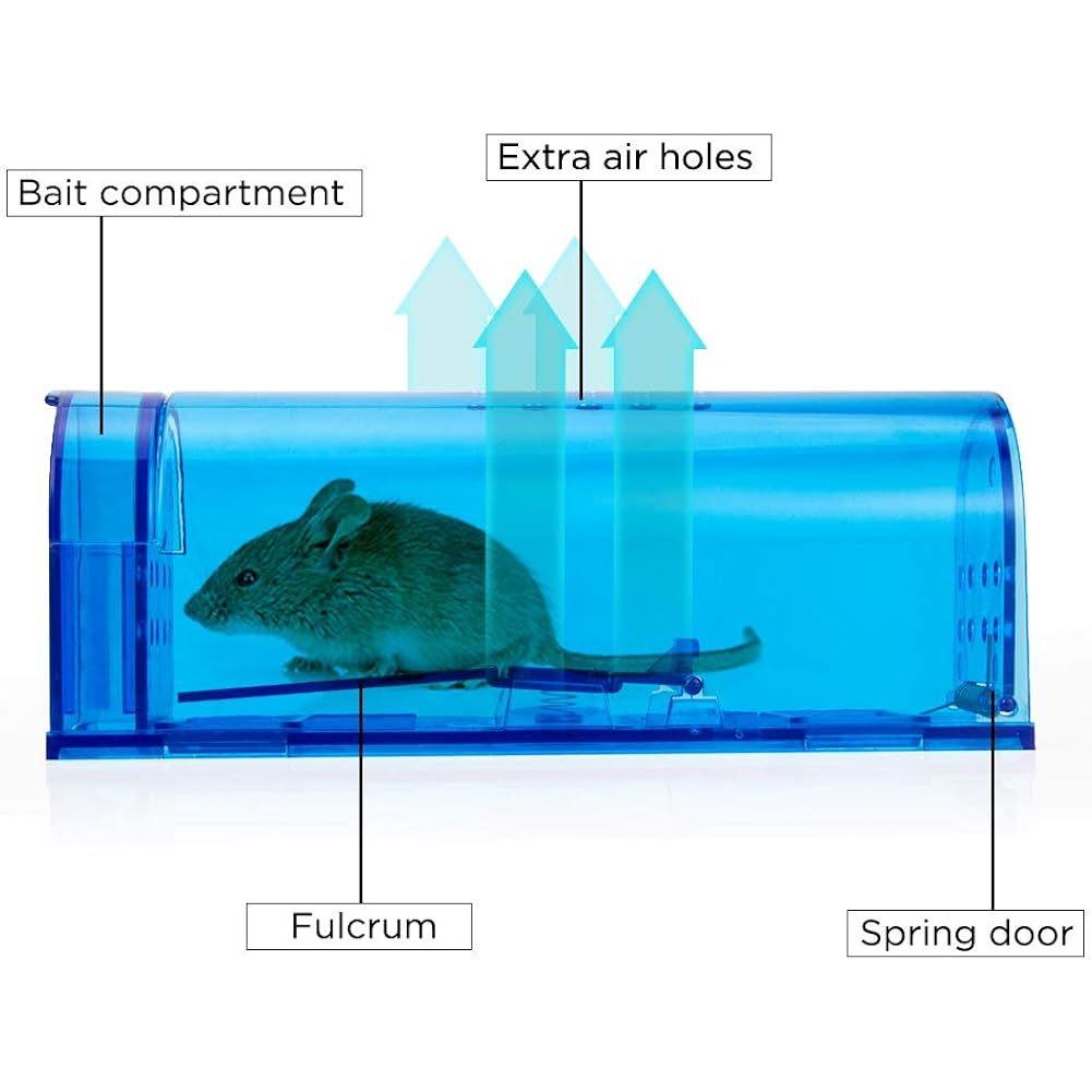 Humane Mouse Trap Reusable! [2-Pack] - Catch And Release No-Kill Rodent Traps For Indoors & Outdoors - Safe For Children & Pets - Reusable Mouse Catcher For Kitchen, Pantry & Garage Blinc (Blue)