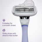 Flamingo Shaving Razor Set for Women - Original Razor Handle, 4 Blade Refills, and Shower Holder - Lilac