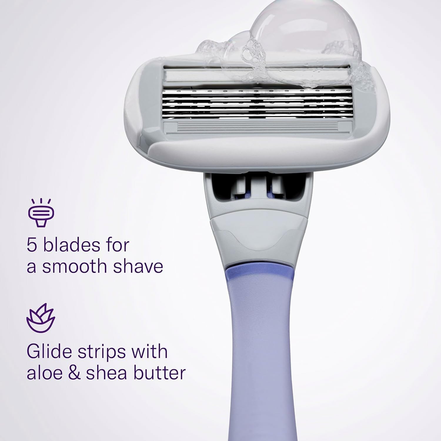 Flamingo Shaving Razor Set for Women - Original Razor Handle, 4 Blade Refills, and Shower Holder - Lilac