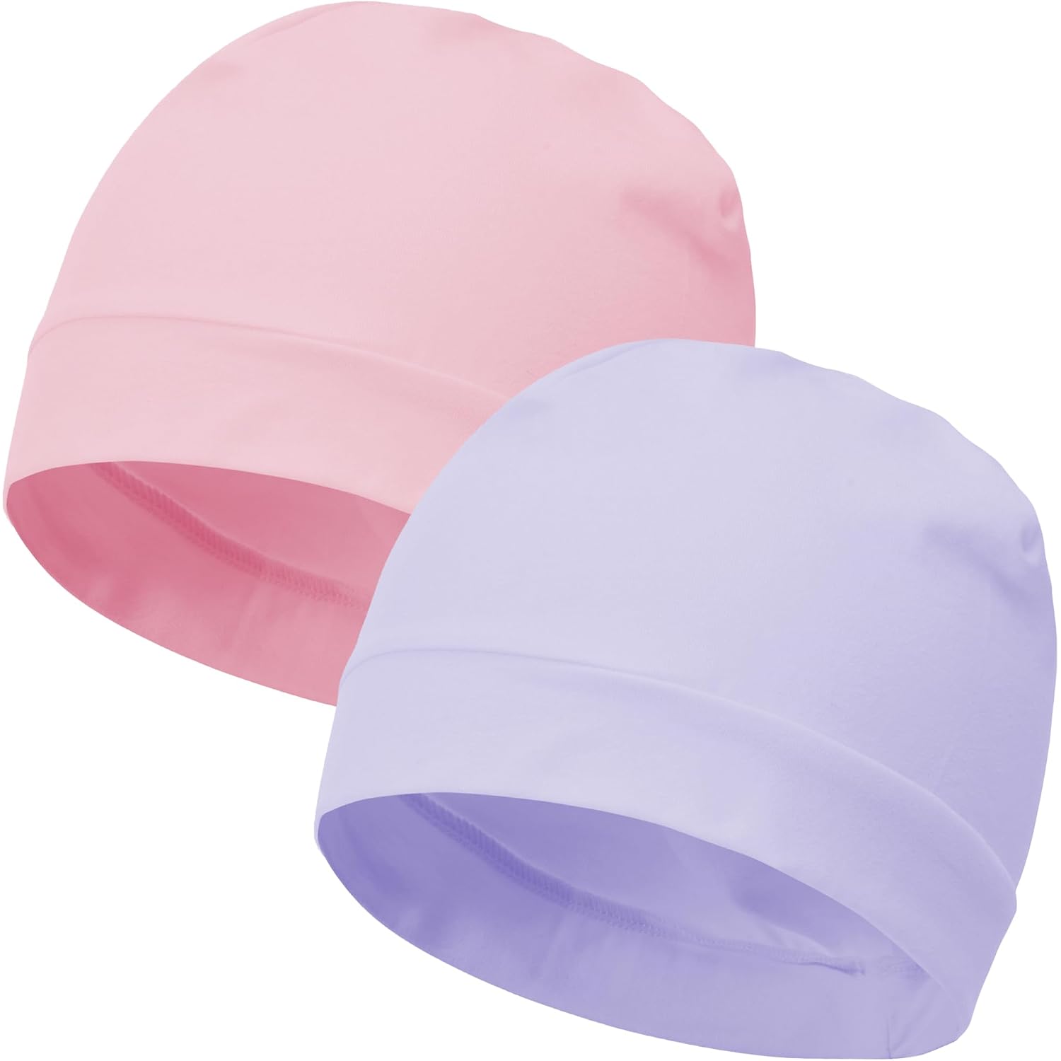 vidsel 100% Cotton Skull Caps for Men Women Breathable Night Cap Sleep Hats Soft Lightweight Running Beanie Helmet Liner 2 Pink & Light Purple