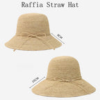 Women'S Raffia Straw Hat Summer Beach Bucket Hat Handmade Natural Raffia Woven Sun Hats Foldable Floppy Cap