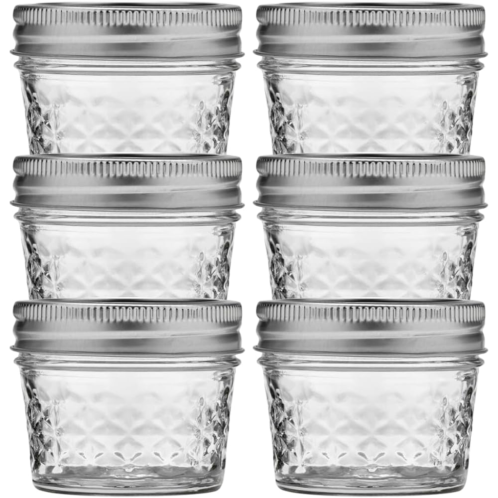 Ball Wide Mouth Quilted Crystal Jelly Jars With Lids And Bands, Used For Canning, Pickling, Juice, Jam, Jelly, Quarter Pint Size (4 Ounce (Pack Of 6))