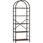 Shintenchi Bookshelf, Arched Bookshelf 5 Tier Bookcase, Tall Shelf For Cds/Books, Home Office Shelf Storage Organizer, Modern Book Shelf For Bedroom/Living Room, Rustic Brown