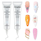 Creaglam 3D Nail Gel Art: 2pcs 16ML Sculpting Gel Nail Glue for Carving Patterns Decoration - Chrome Nail Powder and DIY Nail Charms - 4 in 1 Clear No Wipe Gel Nail Polish Rhinestone Nail Art Glue