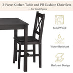 3-Piece Solid Wood Kitchen Table Set For 2 | Pine Dining Table With Upholstered Chairs | Space-Saving Design | Smooth Easy-To-Clean Surface | For Dining Room, Apartment, Restaurant, Dark Brown