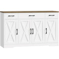 Hostack Kitchen Buffet Sideboard Storage Cabinet, Coffee Bar Cabinet, White | 55"W Farmhouse Kitchen Cabinet With Doors And Adjustable Shelves, Buffet Cabinet With 3 Large Drawers For Dining Living Room